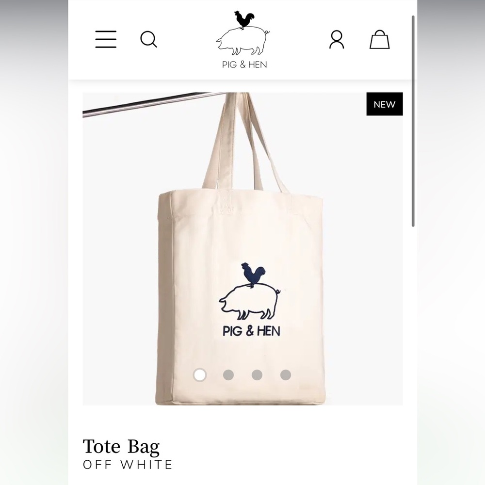 Pig & Hen Tote Bag - Off White Canvas - 17x15” approx